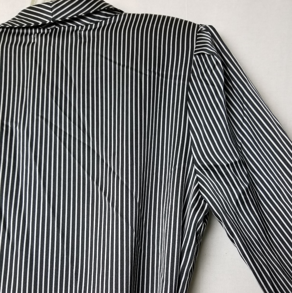 New Avec Les Filles Black Striped Wrap Dress Satin A-line Long Sleeve Sz Small - Picture 12 of 15
